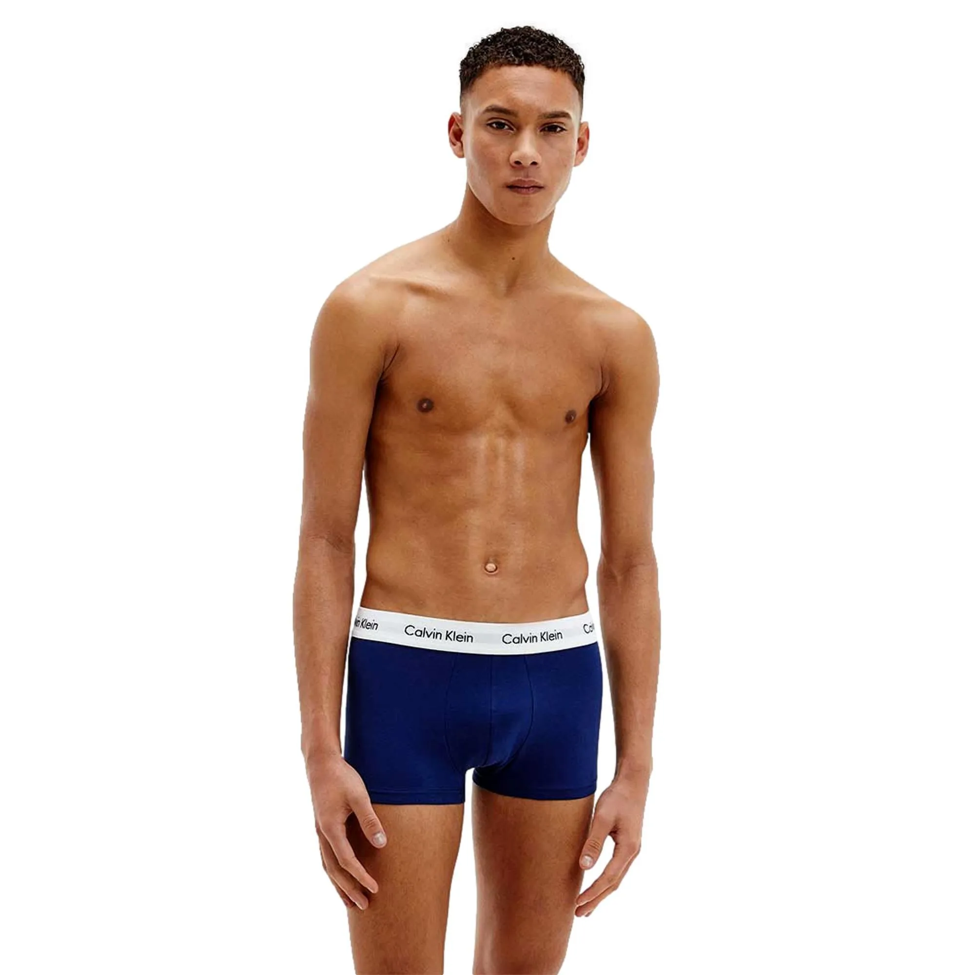 Calvin Klein 3 Pack Cotton Stretch Low Rise Trunks - White/Red/Blue
