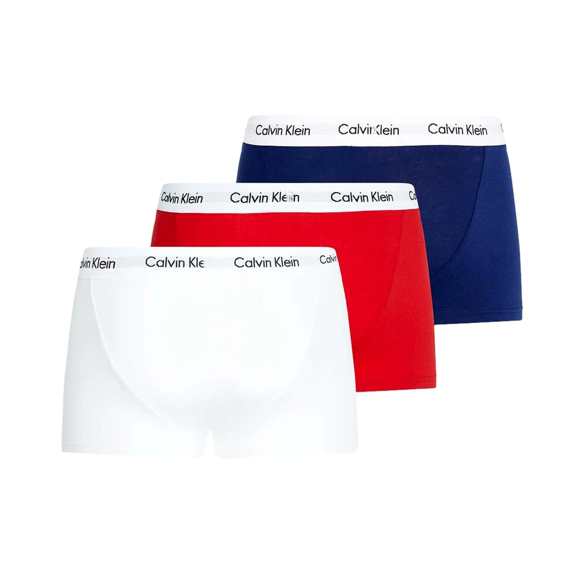 Calvin Klein 3 Pack Cotton Stretch Low Rise Trunks - White/Red/Blue