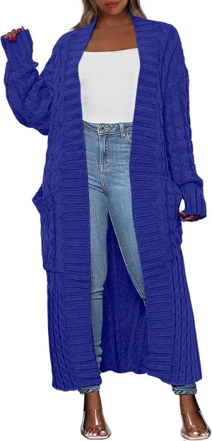Caracilia Womens Long Cardigan Sweaters 2025 Fall Open Front Coat Long Sleeve Cable Knit Maxi Outerwear Trendy Jacket Clothes