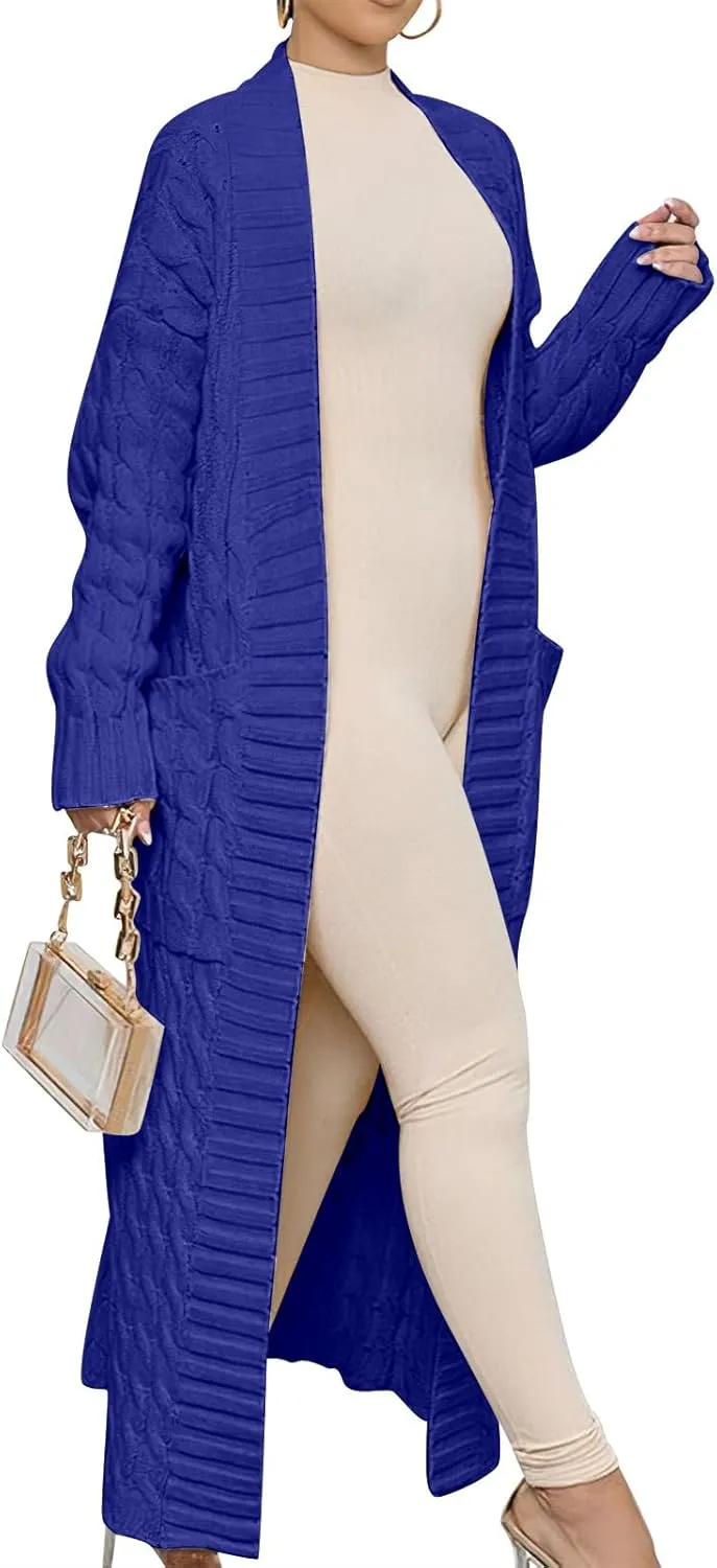 Caracilia Womens Long Cardigan Sweaters 2025 Fall Open Front Coat Long Sleeve Cable Knit Maxi Outerwear Trendy Jacket Clothes