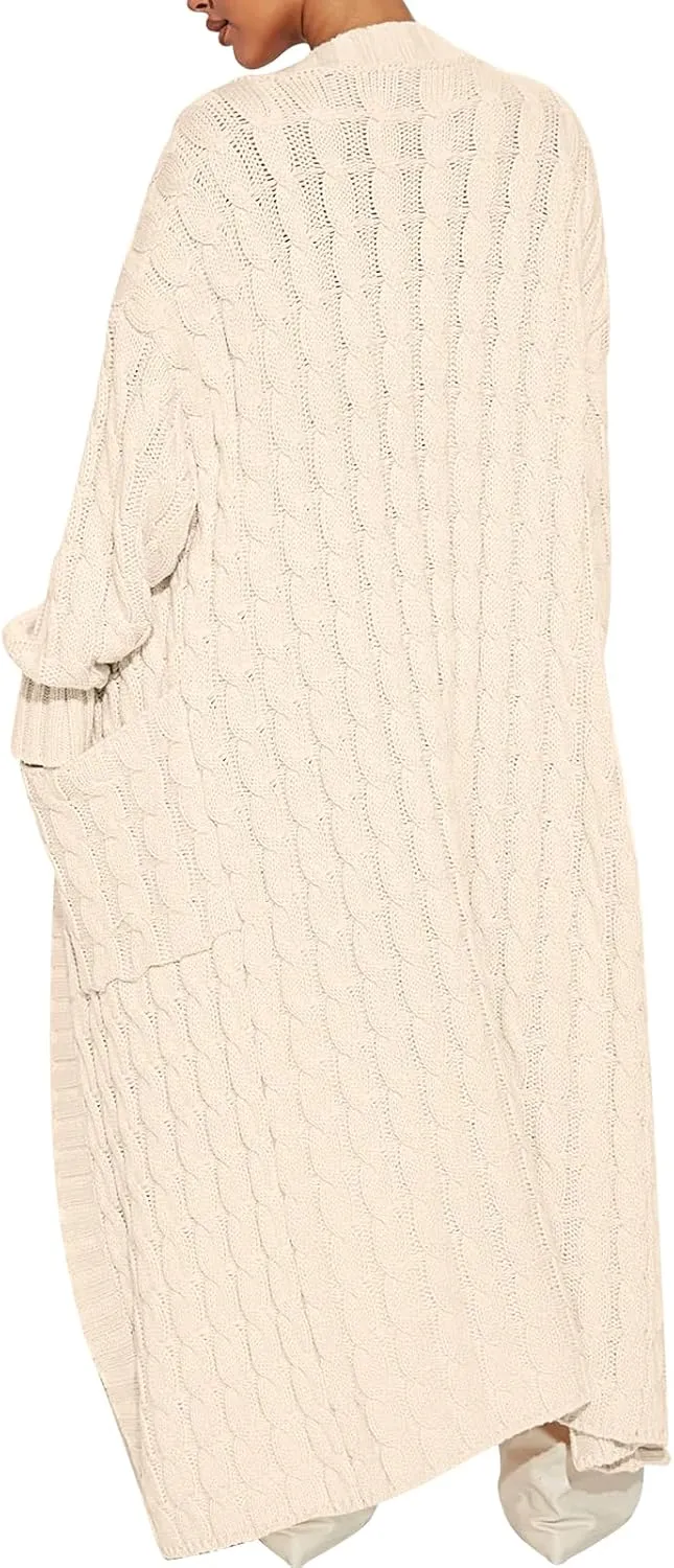 Caracilia Womens Long Cardigan Sweaters 2025 Fall Open Front Coat Long Sleeve Cable Knit Maxi Outerwear Trendy Jacket Clothes