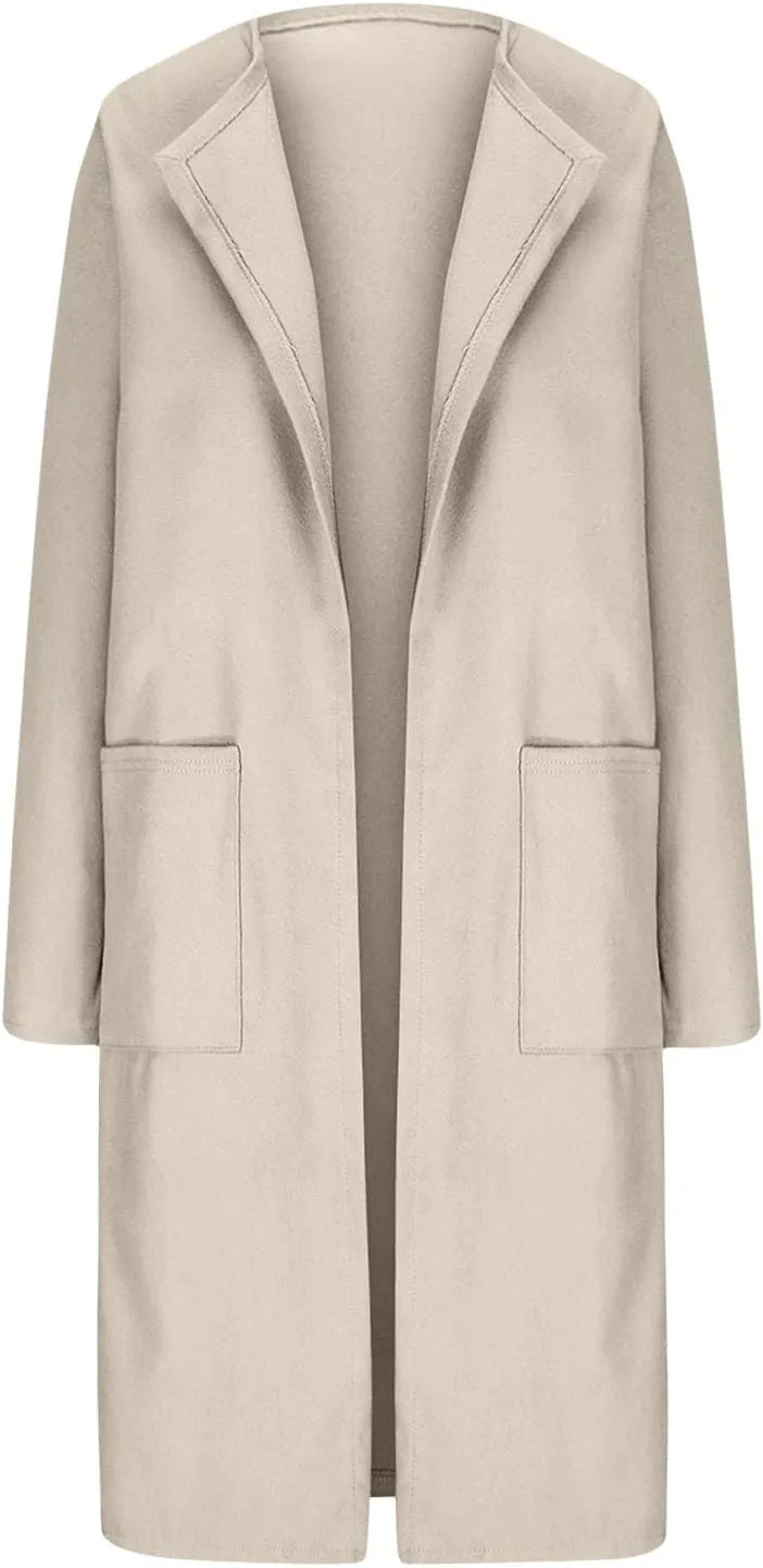 Cardigan Sweaters for Women Open Front Long Trench Coats Wool Blend Flannel Jacket 2023 Fall Winter Coatigan