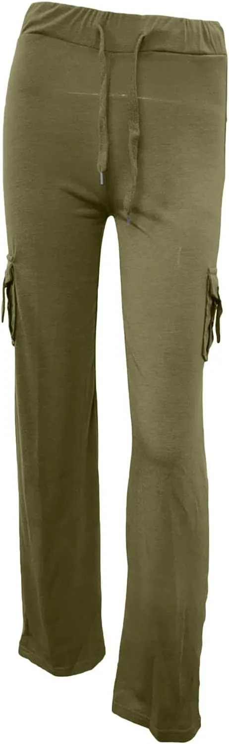 Cargo Yoga Pants for Women High Waist Stretch Flare Trousers Drawstring Waist Workout Sweatpants with Side Pockets