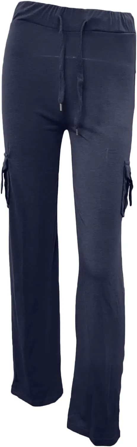 Cargo Yoga Pants for Women High Waist Stretch Flare Trousers Drawstring Waist Workout Sweatpants with Side Pockets
