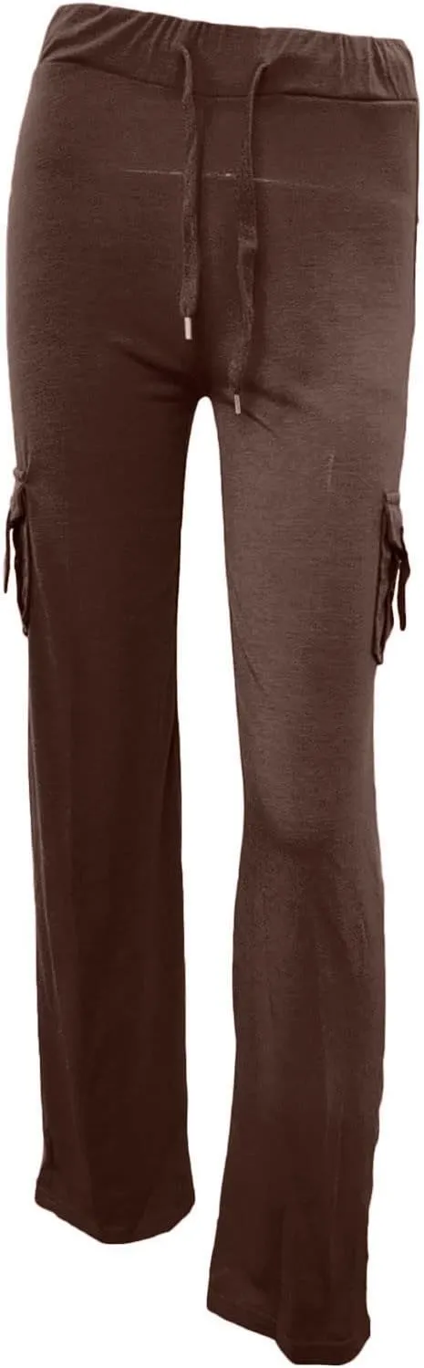 Cargo Yoga Pants for Women High Waist Stretch Flare Trousers Drawstring Waist Workout Sweatpants with Side Pockets