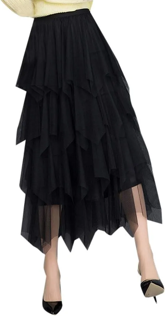 Casual Womens Comfortable High Waist Pleated Tutu Skirt Ladies Midi Skirt Womens Jean Skirt