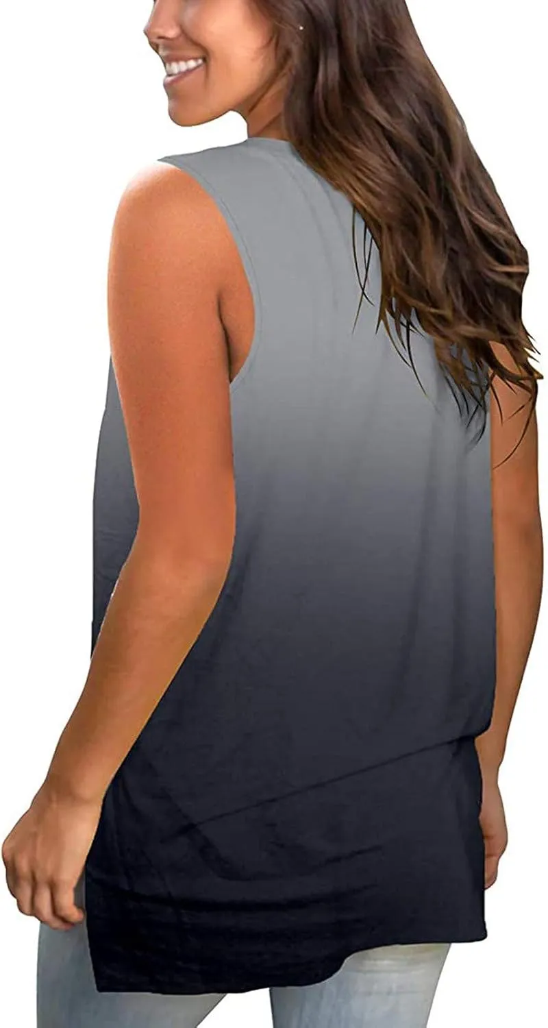 Ceboyel Womens Gradient Summer Tank Tops V Neck Casual T Shirts Sleeveless Tunic Blouses Trendy Beach Vacation Outfits 2023