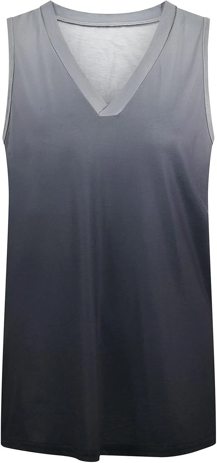 Ceboyel Womens Gradient Summer Tank Tops V Neck Casual T Shirts Sleeveless Tunic Blouses Trendy Beach Vacation Outfits 2023