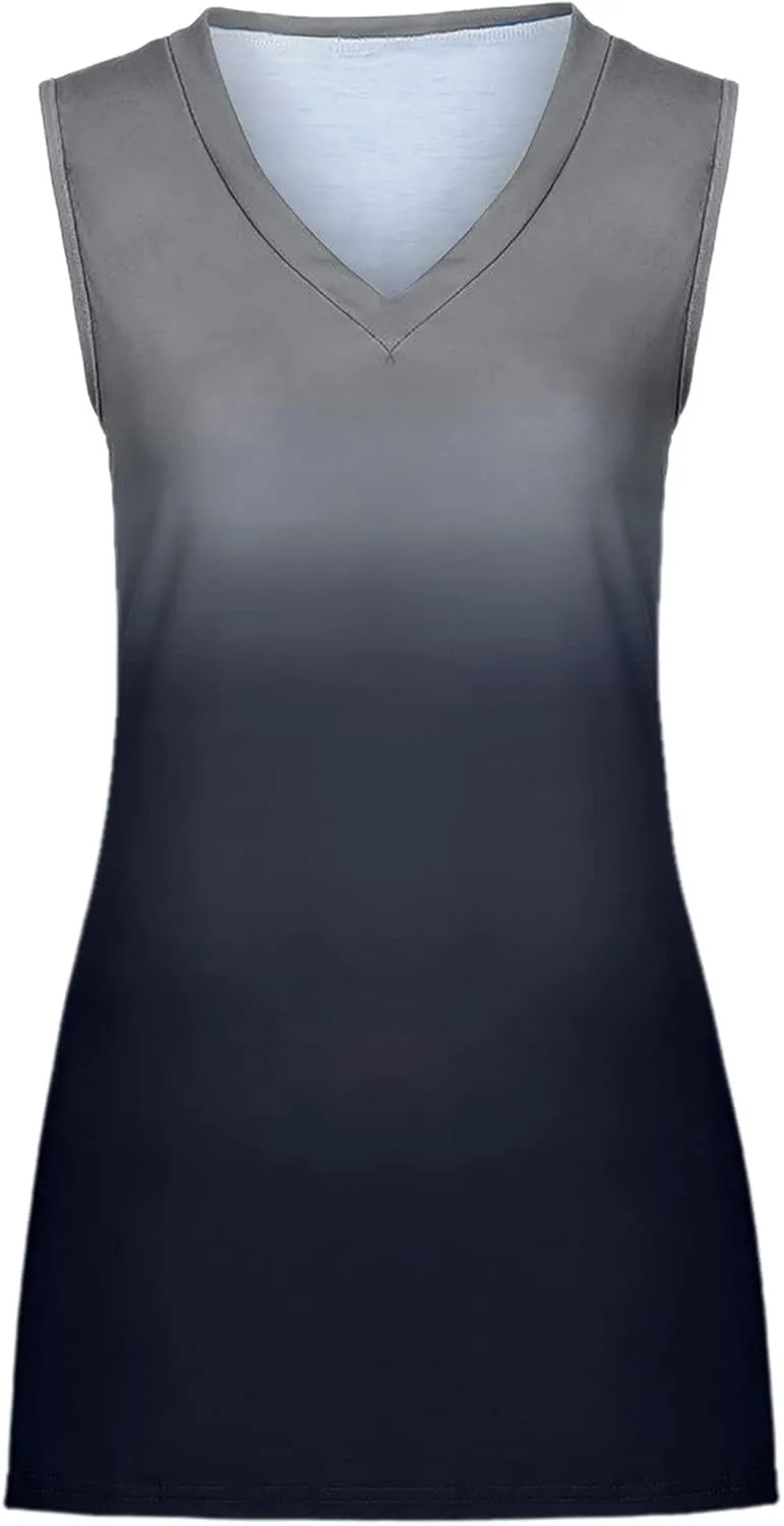 Ceboyel Womens Gradient Summer Tank Tops V Neck Casual T Shirts Sleeveless Tunic Blouses Trendy Beach Vacation Outfits 2023
