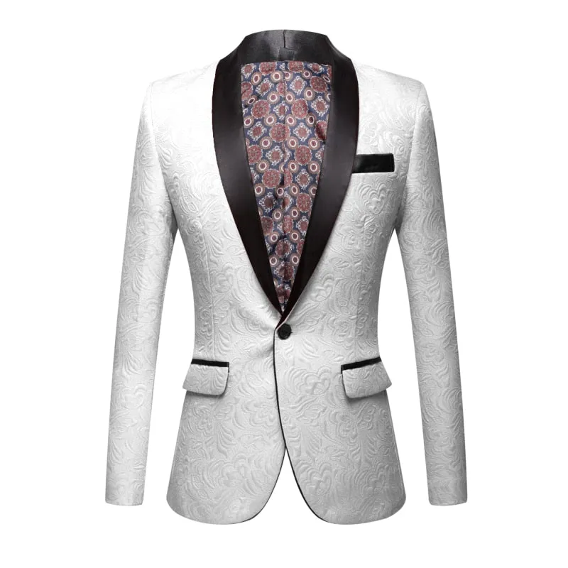 CGSUITS Men's Fashion Luxury Style Jacquard Red & Black Tuxedo Blazer Suit Jacket