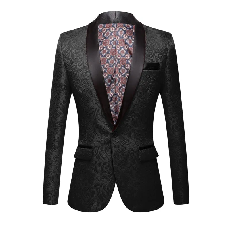 CGSUITS Men's Fashion Luxury Style Jacquard Red & Black Tuxedo Blazer Suit Jacket