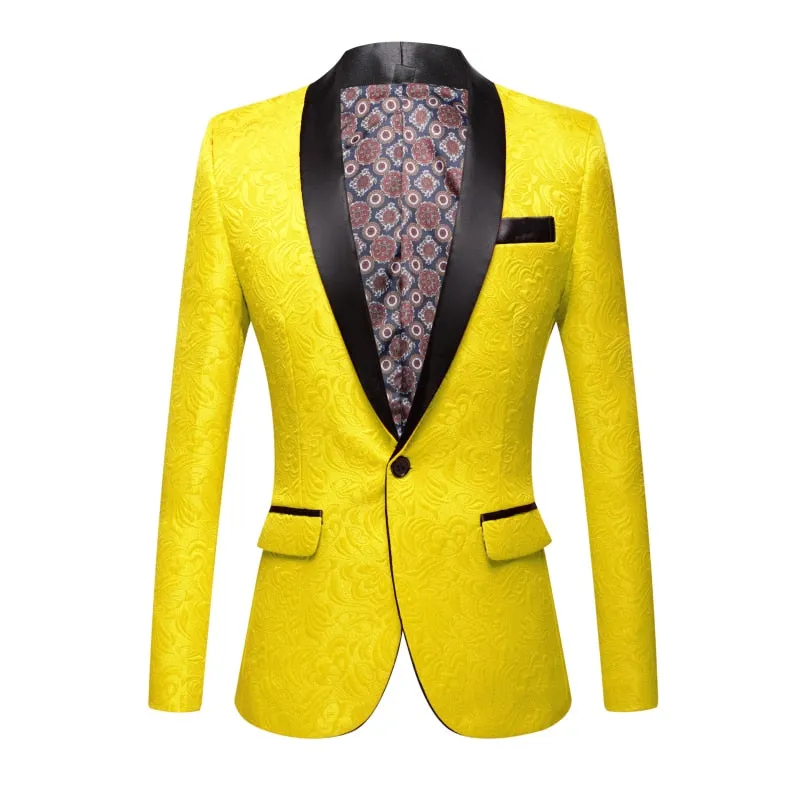 CGSUITS Men's Fashion Luxury Style Jacquard Red & Black Tuxedo Blazer Suit Jacket