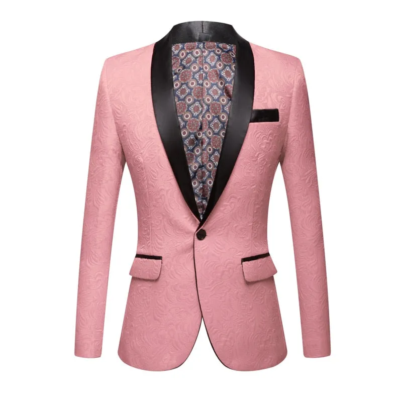 CGSUITS Men's Fashion Luxury Style Jacquard Red & Black Tuxedo Blazer Suit Jacket