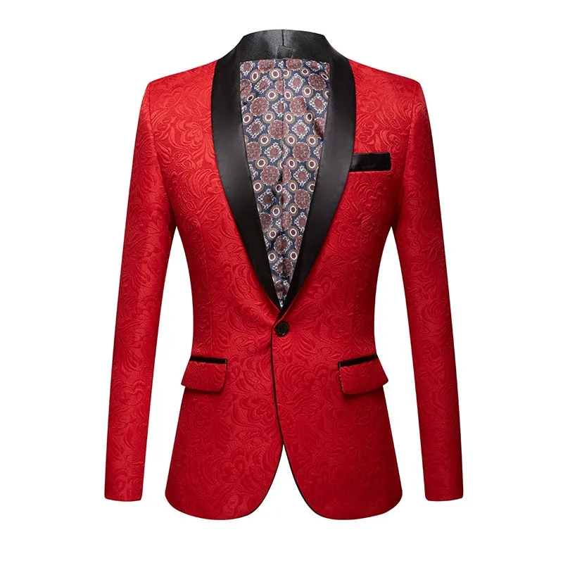 CGSUITS Men's Fashion Luxury Style Jacquard Red Pink Yellow White Royal Blue Black Tuxedo Blazer Suit Jacket