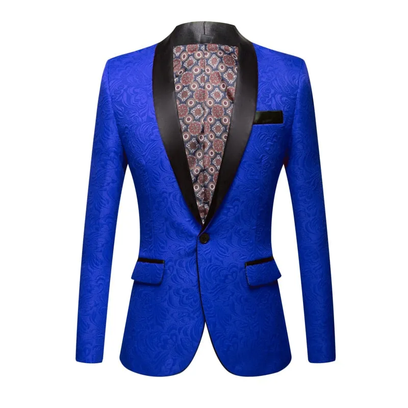 CGSUITS Men's Fashion Luxury Style Jacquard Red Pink Yellow White Royal Blue Black Tuxedo Blazer Suit Jacket