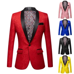 CGSUITS Men's Fashion Luxury Style Jacquard Red Pink Yellow White Royal Blue Black Tuxedo Blazer Suit Jacket