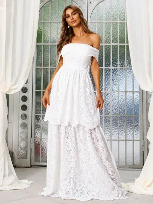 Cherished Forever White Off-the-Shoulder Lace Maxi Dress