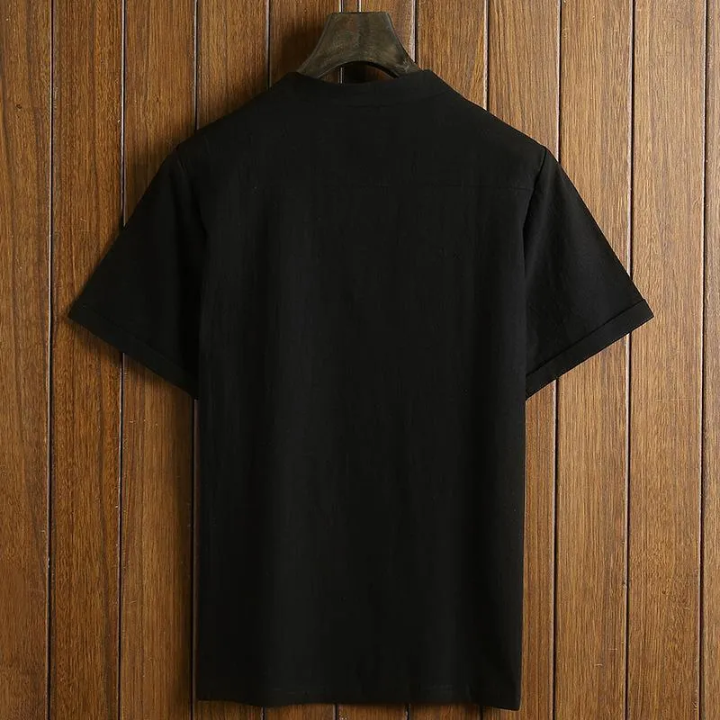 Chinese Man Style Tax Two Short Sleeve Buckle T-shirt   Trousers Two Pieces Random