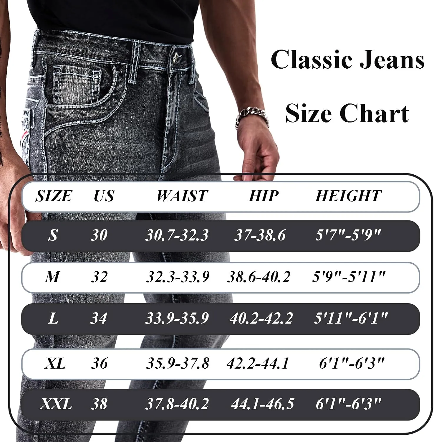 Classic Fit Jeans for Men Embroidered Design All Season Adult Denim Work Pants Everyday Casual Style Men's Pants