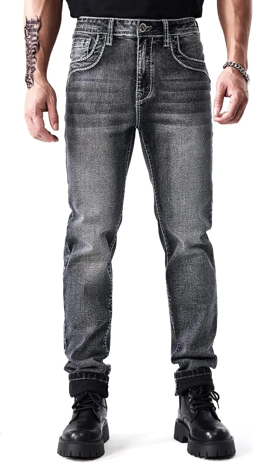 Classic Fit Jeans for Men Embroidered Design All Season Adult Denim Work Pants Everyday Casual Style Men's Pants