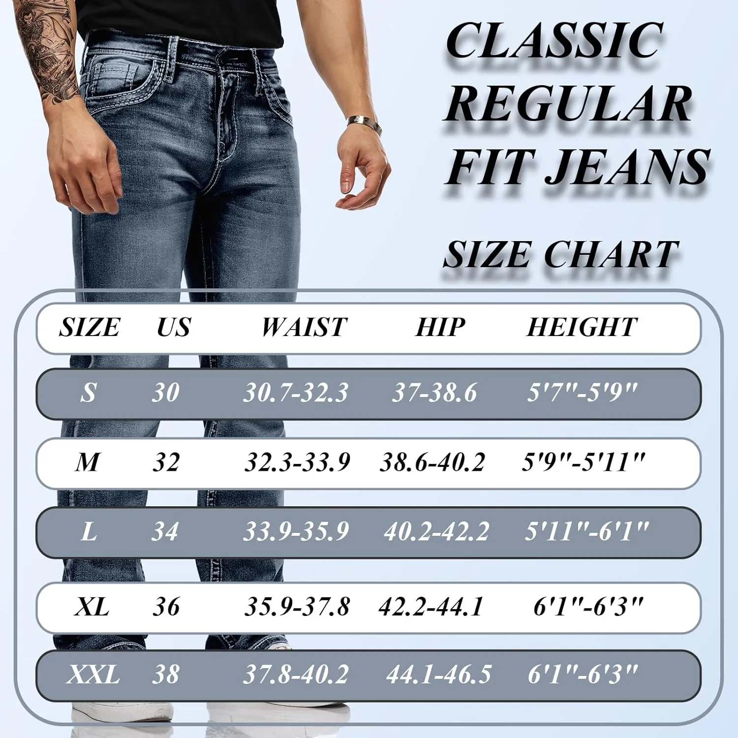 Classic Fit Jeans for Men Embroidered Design All Season Adult Denim Work Pants Everyday Casual Style Men's Pants