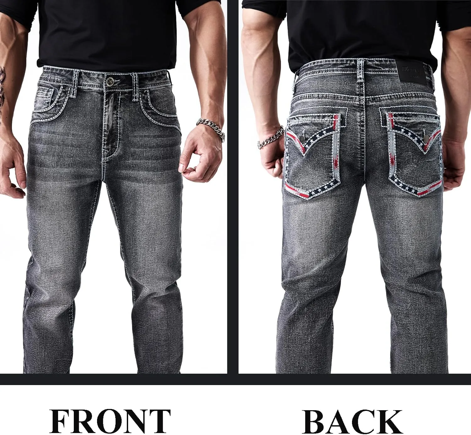 Classic Fit Jeans for Men Embroidered Design All Season Adult Denim Work Pants Everyday Casual Style Men's Pants