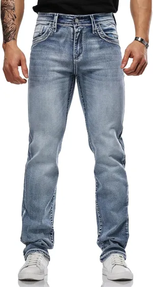 Classic Fit Jeans for Men Embroidered Design All Season Adult Denim Work Pants Everyday Casual Style Men's Pants