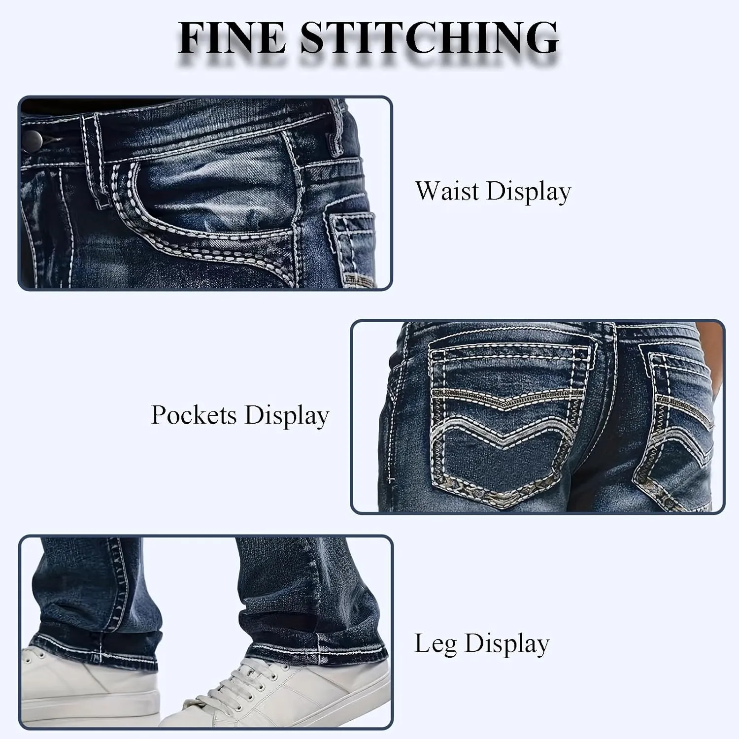 Classic Fit Jeans for Men Embroidered Design All Season Adult Denim Work Pants Everyday Casual Style Men's Pants