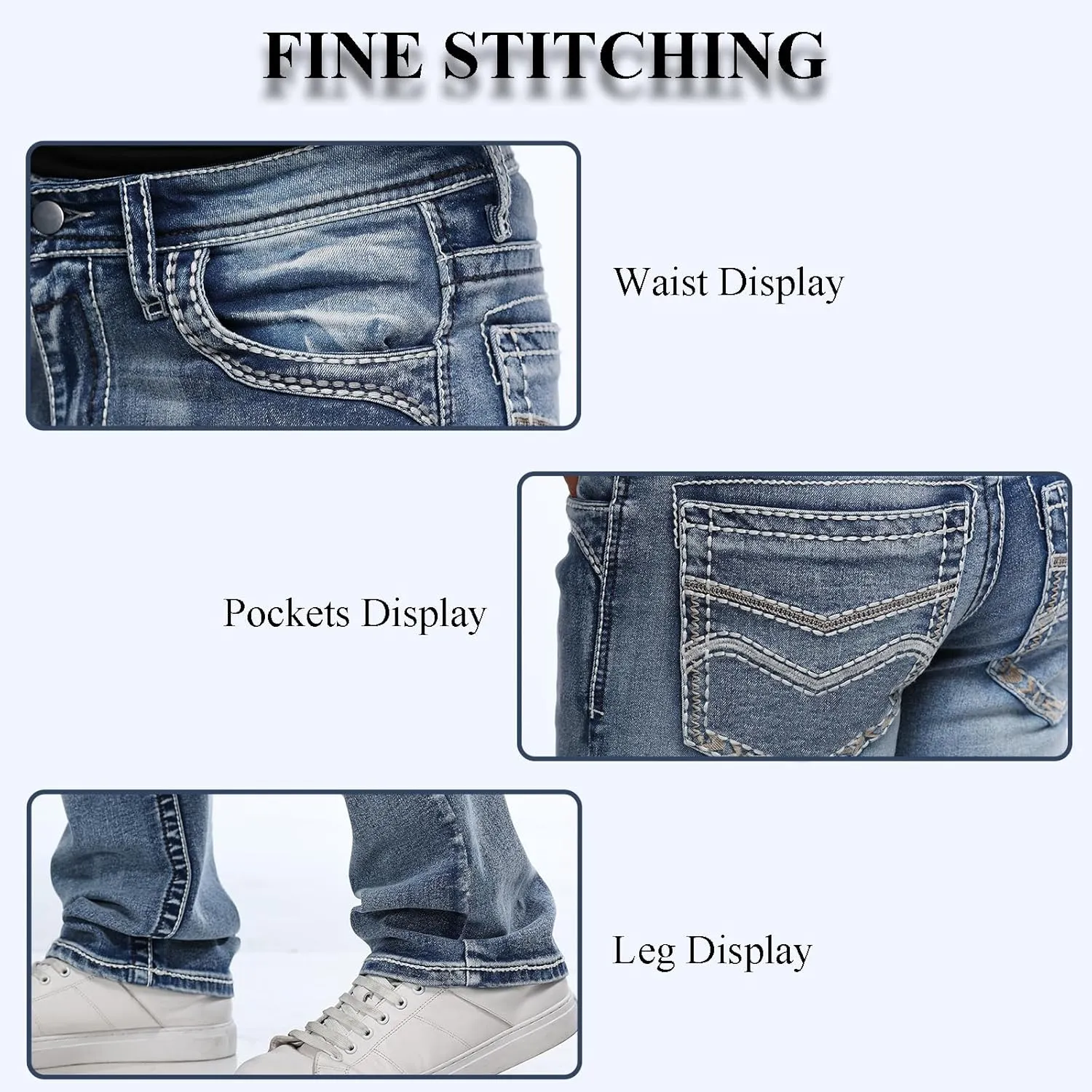 Classic Fit Jeans for Men Embroidered Design All Season Adult Denim Work Pants Everyday Casual Style Men's Pants