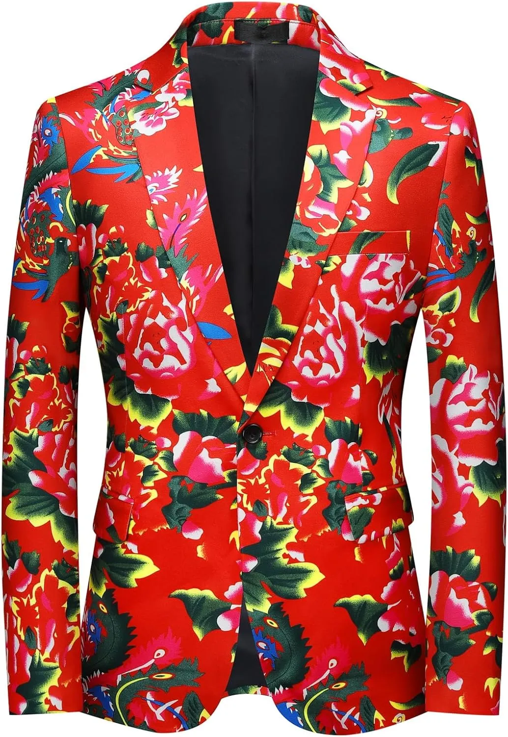 Cloudstyle Mens 2 Piece Print Suit Floral Party Dress Jacket Slim 2 Button Blazer Pants
