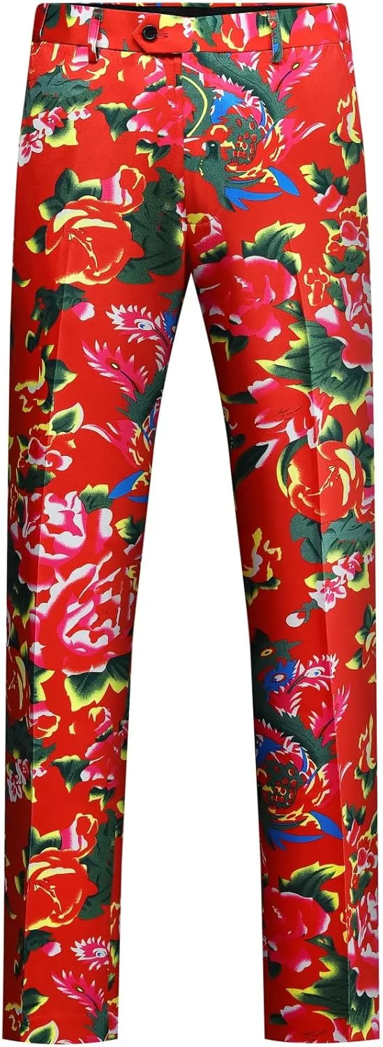Cloudstyle Mens 2 Piece Print Suit Floral Party Dress Jacket Slim 2 Button Blazer Pants