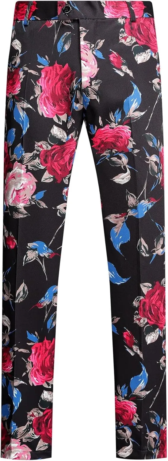 Cloudstyle Mens 2 Piece Print Suit Floral Party Dress Jacket Slim 2 Button Blazer Pants