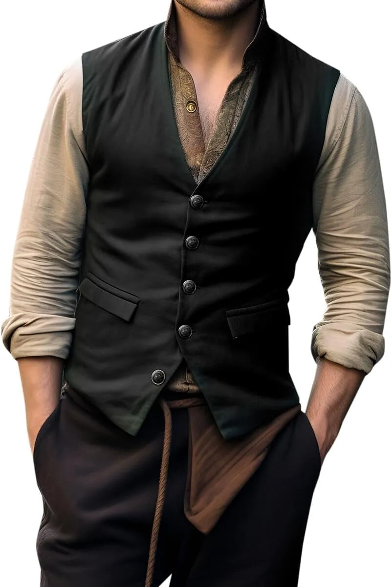 Cloudstyle Mens V-Neck Dress Suit Business Casual Suit Vest Waistcoat 5 Button Slim Fit