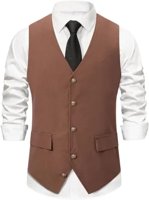 Cloudstyle Mens V-Neck Dress Suit Business Casual Suit Vest Waistcoat 5 Button Slim Fit
