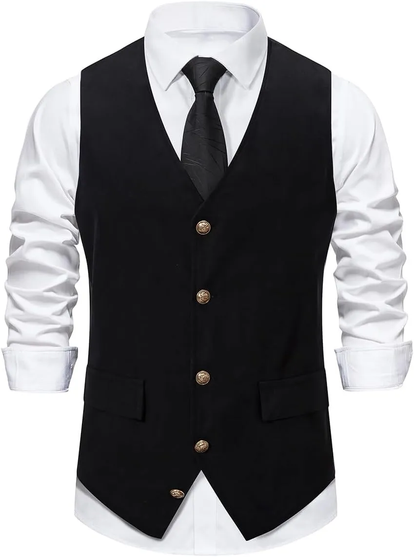Cloudstyle Mens V-Neck Dress Suit Business Casual Suit Vest Waistcoat 5 Button Slim Fit