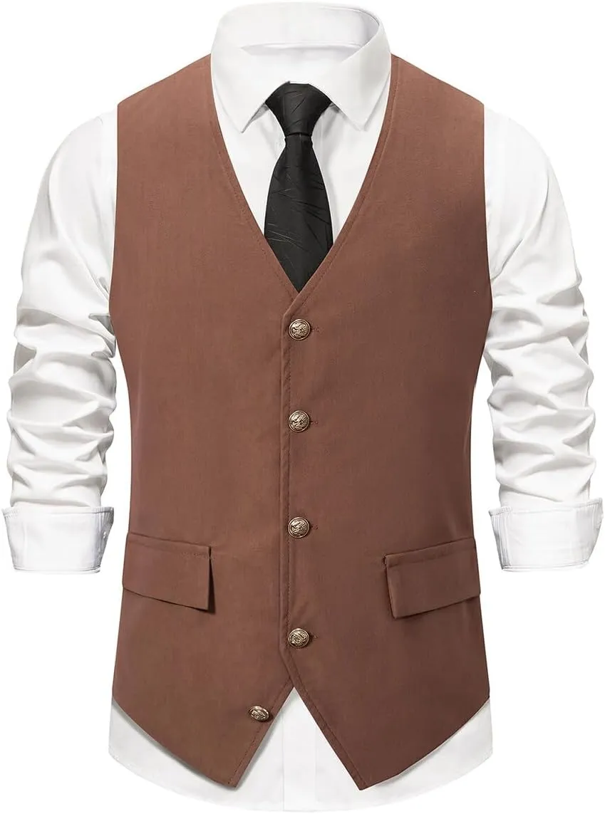 Cloudstyle Mens V-Neck Dress Suit Business Casual Suit Vest Waistcoat 5 Button Slim Fit