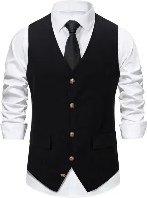 Cloudstyle Mens V-Neck Dress Suit Business Casual Suit Vest Waistcoat 5 Button Slim Fit
