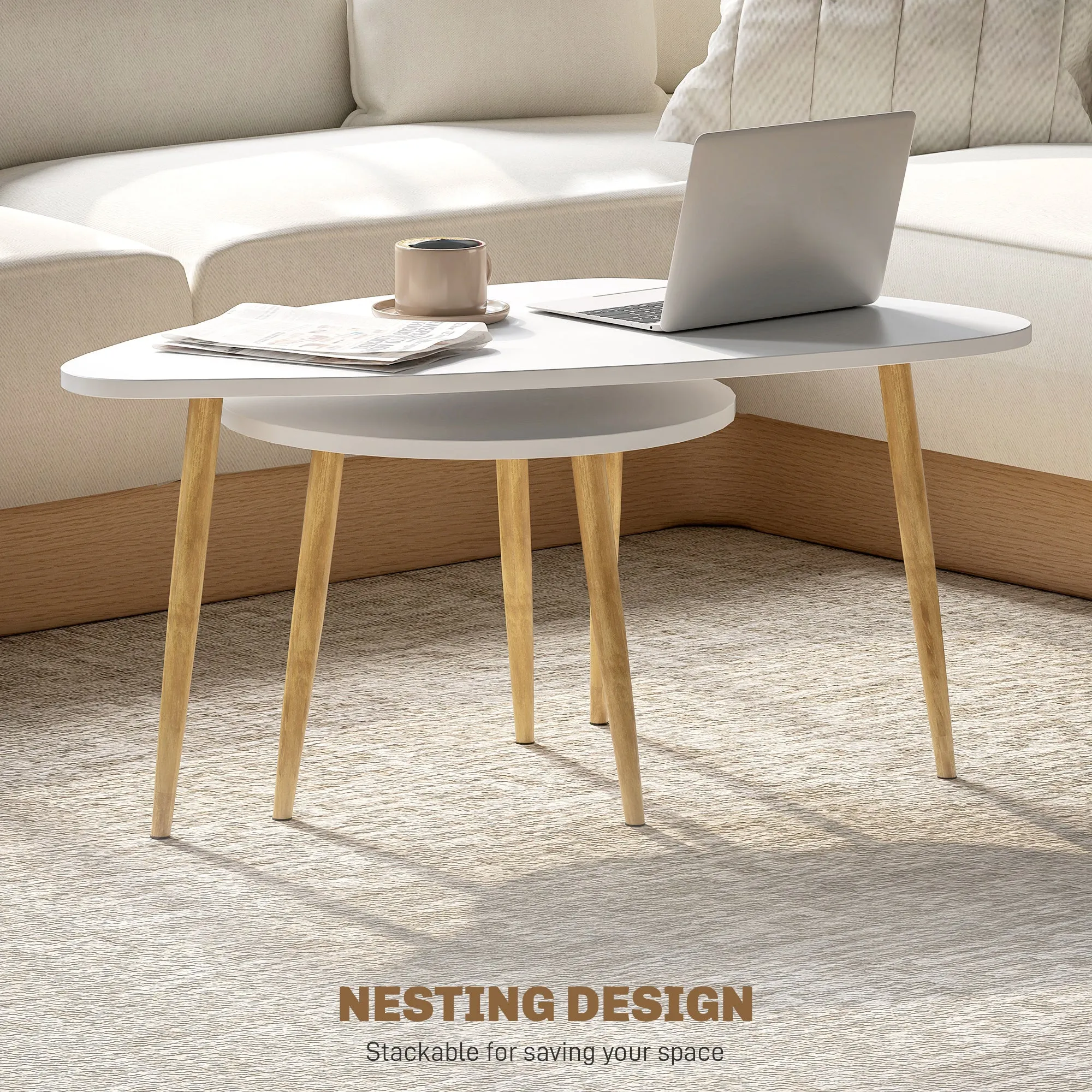 Coffee Table Set of 2 Nesting End Side Tables for Living Room, White