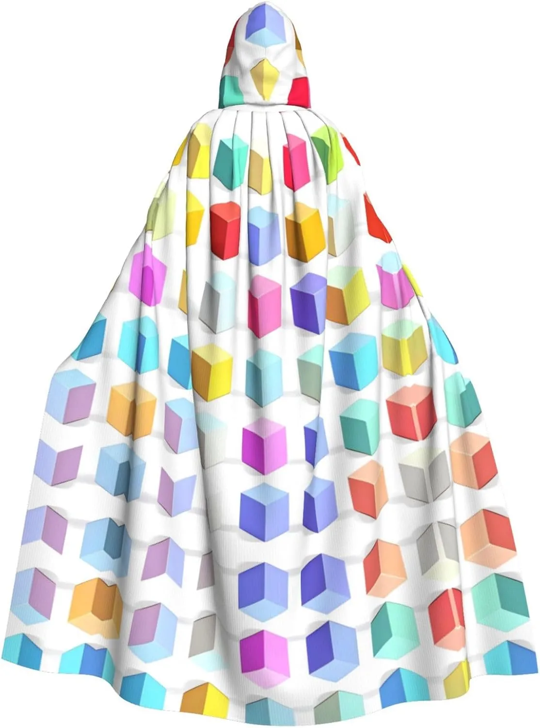 Colorful Cubes Prints Hooded Cloak for Halloween, Role-playing, and Costume Parties - Comfortable and Durable