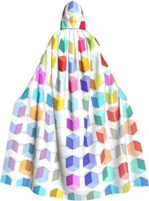 Colorful Cubes Prints Hooded Cloak for Halloween, Role-playing, and Costume Parties - Comfortable and Durable