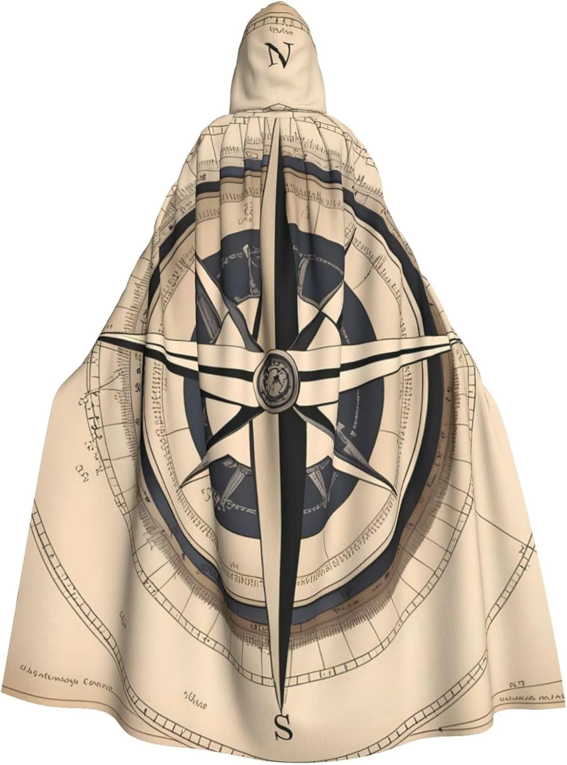 compass sea Prints Hooded Cloak for Halloween, Role-playing, and Costume Parties - Comfortable and Durable