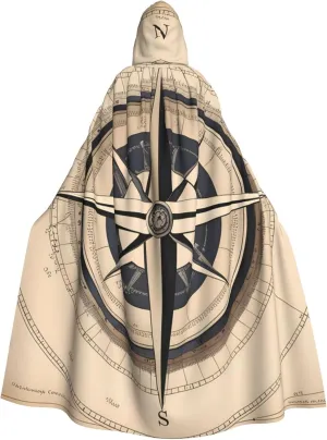 compass sea Prints Hooded Cloak for Halloween, Role-playing, and Costume Parties - Comfortable and Durable