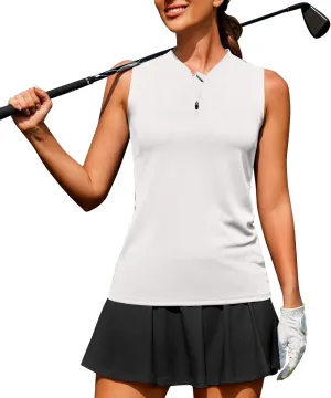 COOrun Womens Golf Shirt Collarless Polo Tank Tops with 1/4 Zip Sleeveless Athletic Tennis Shirts for Women