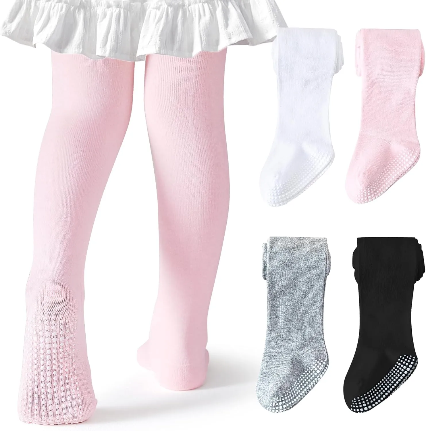 Coziwill Baby Socks Non Slip Toddler Stockings with Grippers Seamless Soft Cotton Knit Tights Leggings