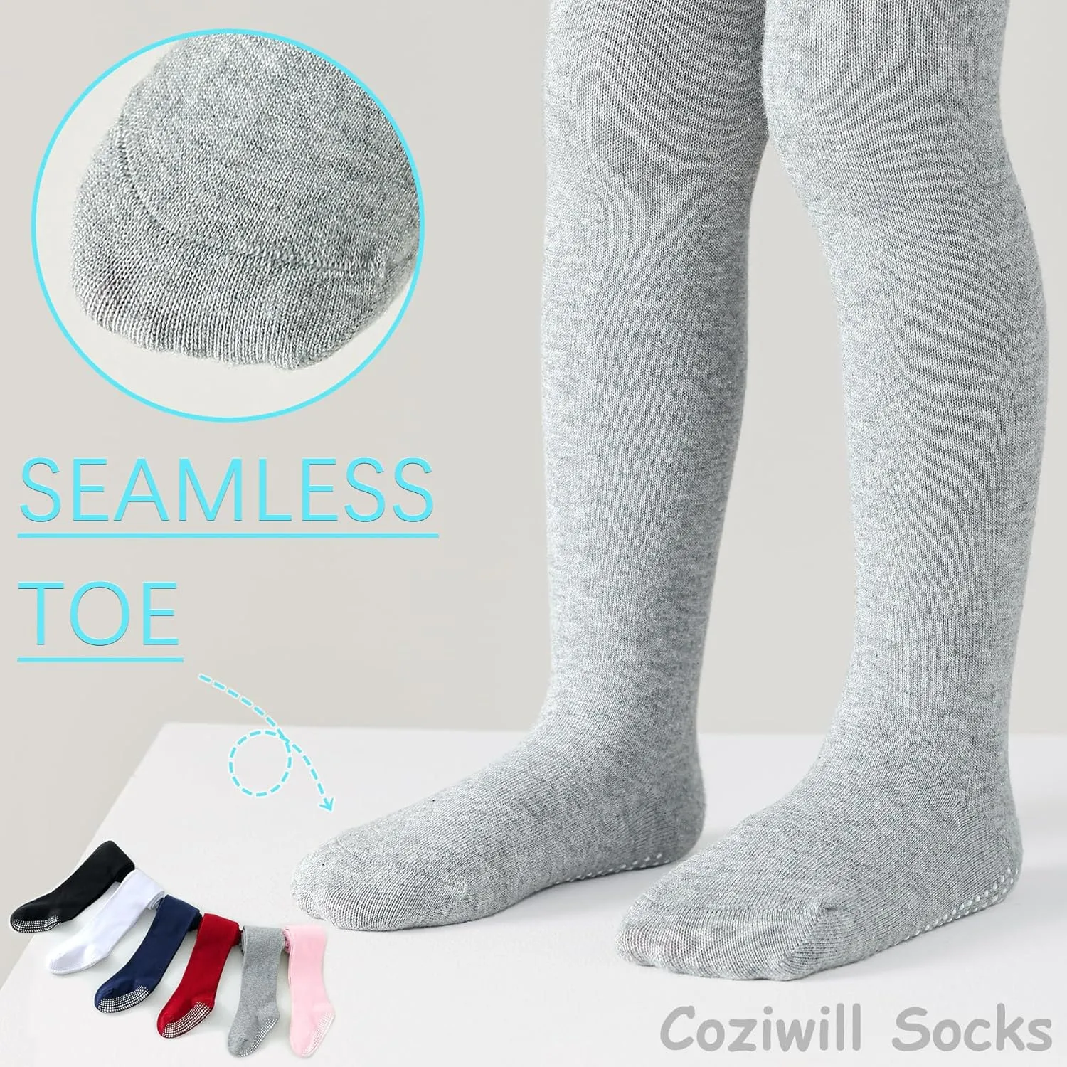 Coziwill Baby Socks Non Slip Toddler Stockings with Grippers Seamless Soft Cotton Knit Tights Leggings