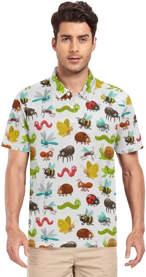 Crane Bird Cloud Men's Polo Shirts Short Sleeve Quick Dry Athletic Outdoor Sports Golf Shirts S-XXL