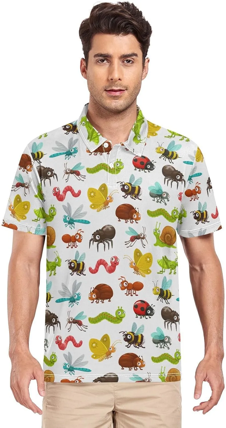 Crane Bird Cloud Men's Polo Shirts Short Sleeve Quick Dry Athletic Outdoor Sports Golf Shirts S-XXL