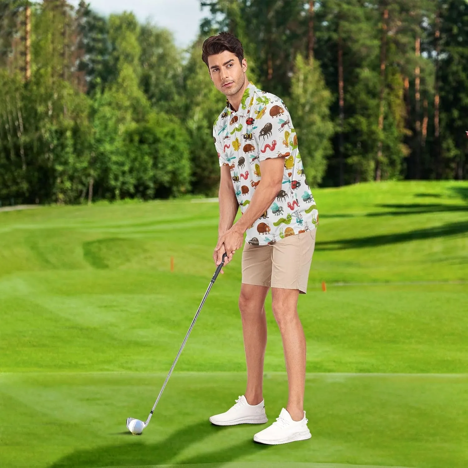 Crane Bird Cloud Men's Polo Shirts Short Sleeve Quick Dry Athletic Outdoor Sports Golf Shirts S-XXL