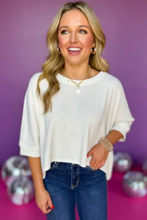 Cream Round Neck Dolman Sleeve Texture Top *FINAL SALE*