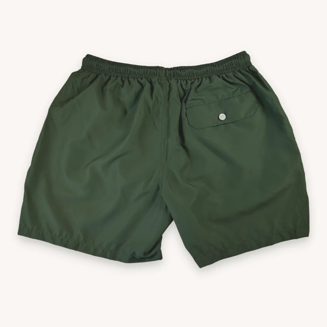 Dark Green Solid Swim Shorts